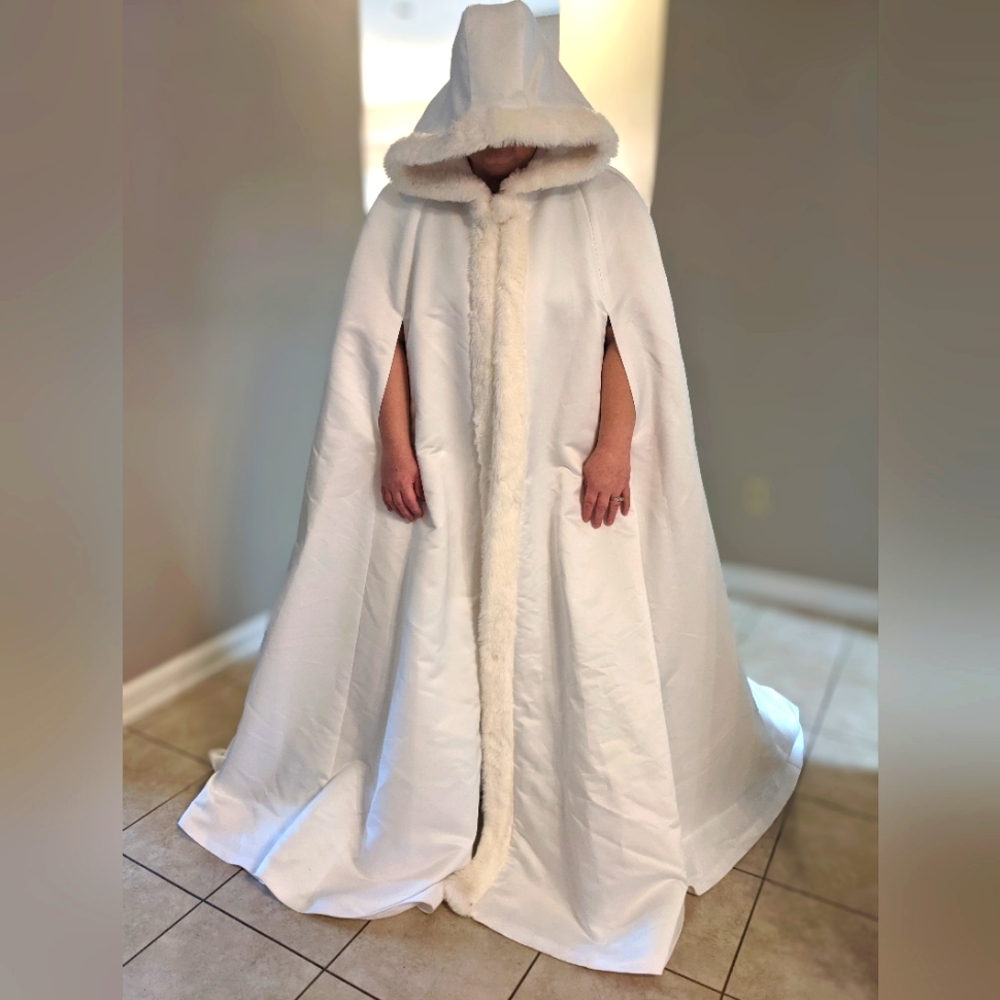 White Satin Fur lined cape